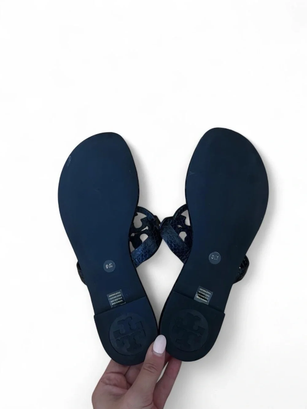 Tory Burch Black Sandals with Gold Logo Medallions